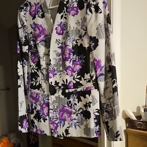 Nine West Floral Blazer - Purple, Black, and White